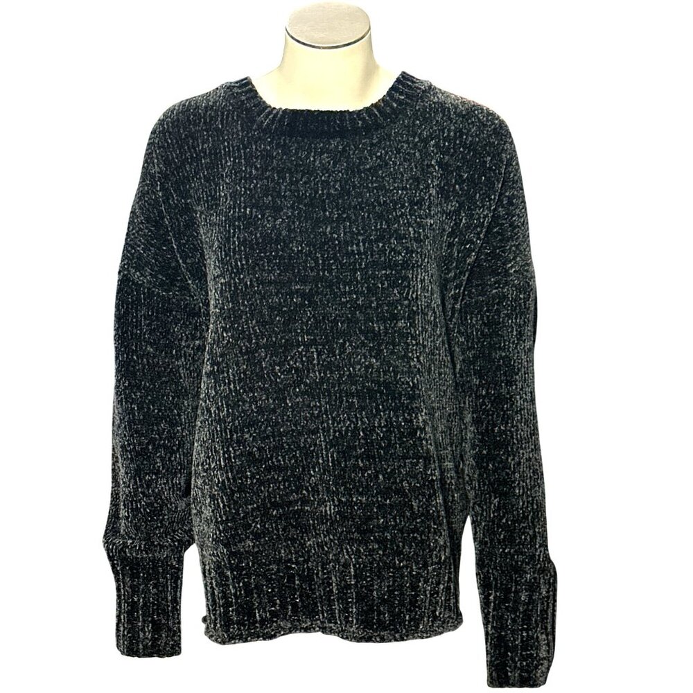 Seven7 Black Chenille Knit Sweater Soft Plush Crewneck Long Sleeve Warm Comfy XL
